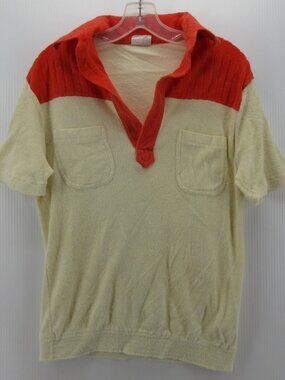 VGT Polo Shirt Small Cream Citation Terry Cloth Leisure Mob Resortwear